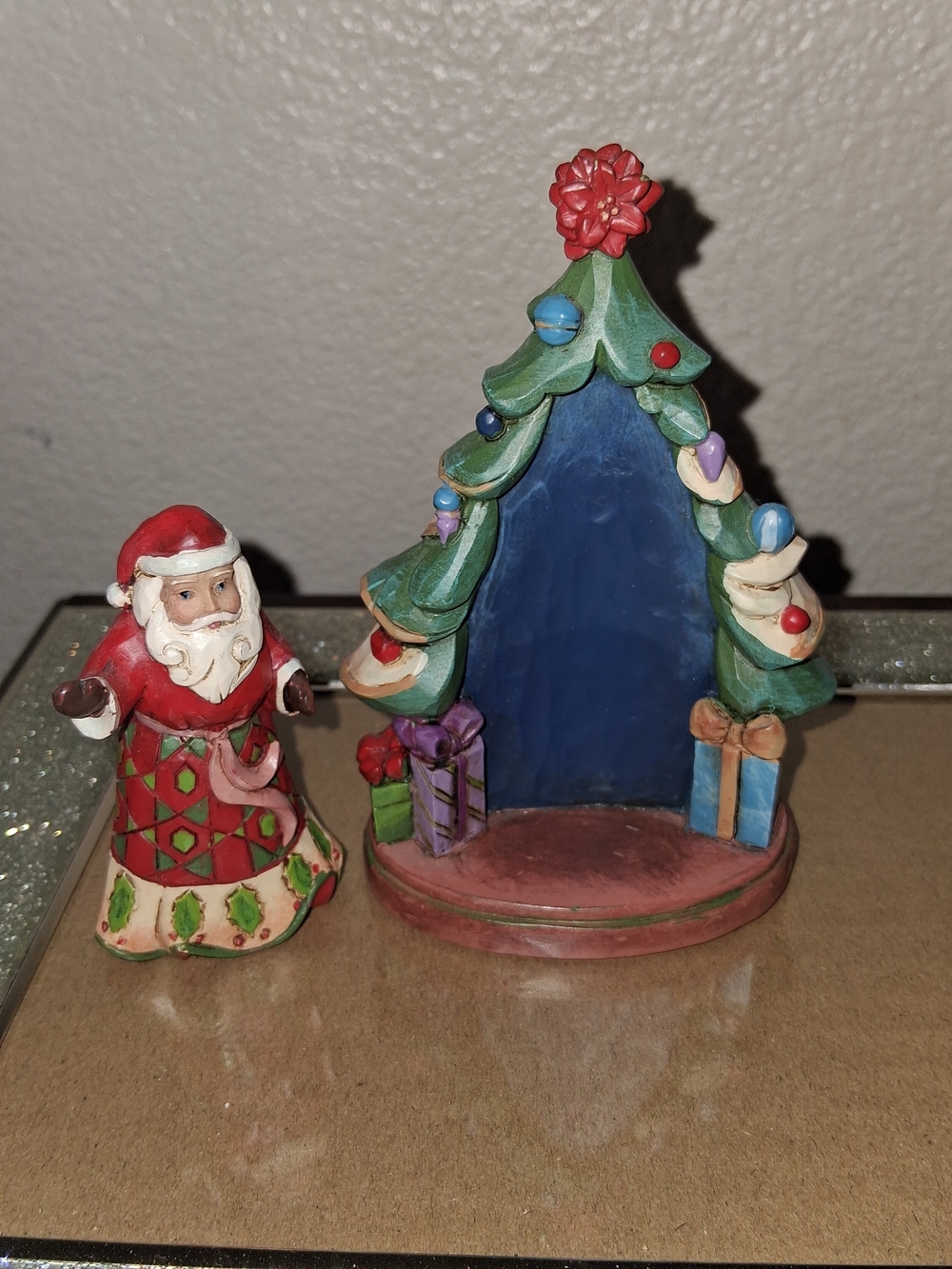 Holiday Santa Figurine and Decorative Tree Frame - Red & Green